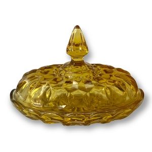 Vintage Anchor Hocking Glass Fairfield Amber Oval Covered Butter Dish